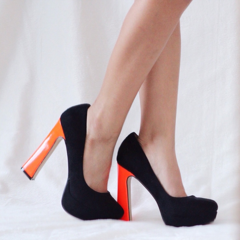 Machi Candles Black & Neon Orange Platform Heels